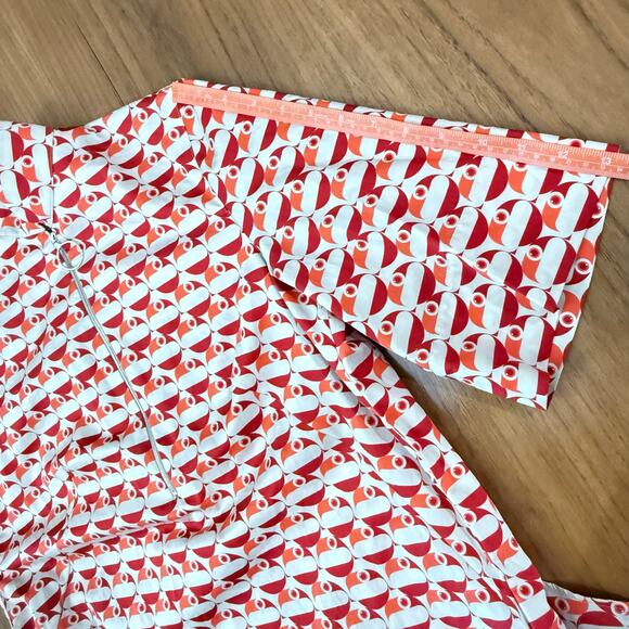 Akris Punto Dress Size 8 Cotton Belted Pockets Mod Retro Bird Circle Dot NWOT - Picture 9 of 16